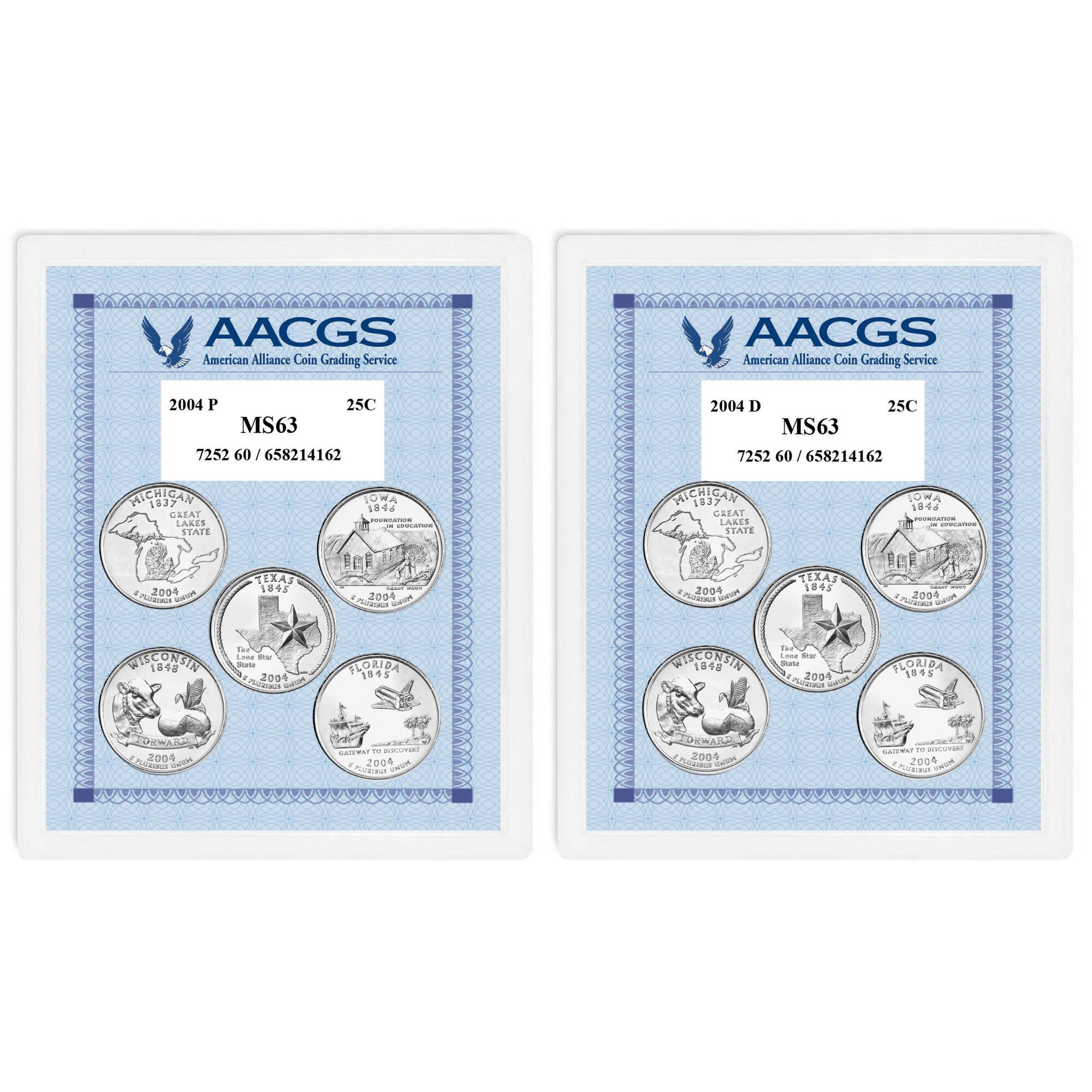2004P & 2004D Statehood Quarters Graded MS63 Brilliant Uncirculated